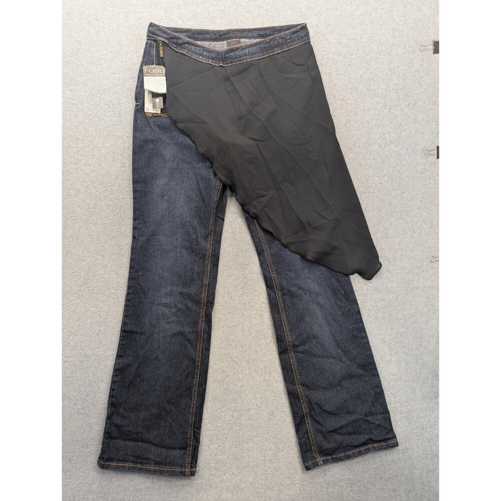 FUBU Straight Jeans Juniors 9/10 Blue Dark Wash Mid Rise Chiffon Overlay Stretch